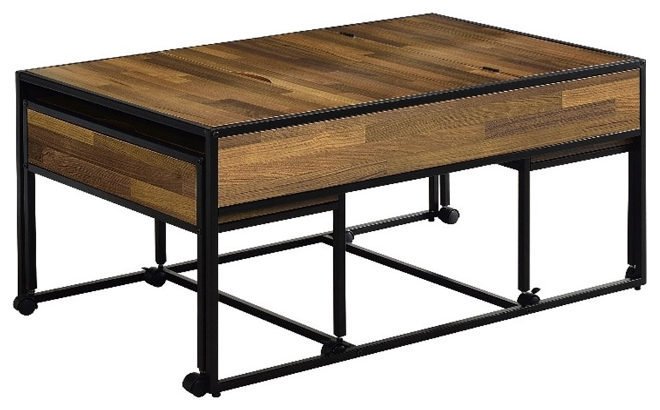 Furniture of America Froy Metal 3-Piece Nesting Table in Black and Walnut