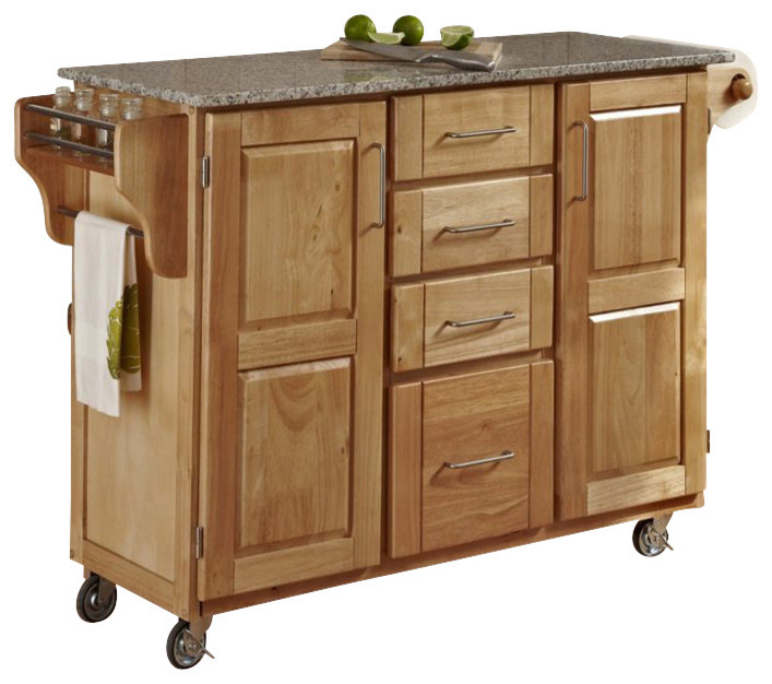 Home Styles Natural Wood Island Cart with Salt and Pepper Granite Top