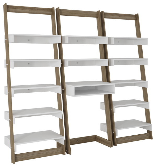 3 Piece Carpina Home Floating Ladder Shelves Office Desk Oak And