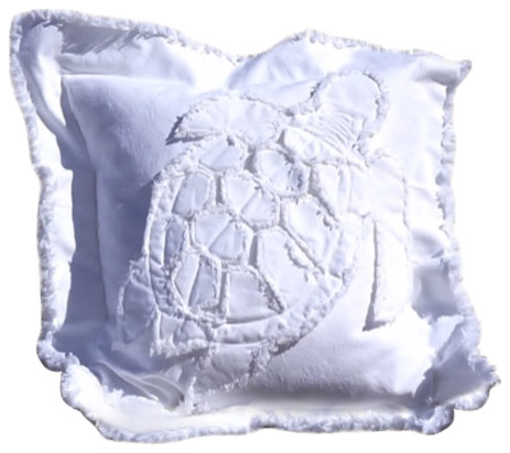 Coastal Turtle Throw Pillow, White on White