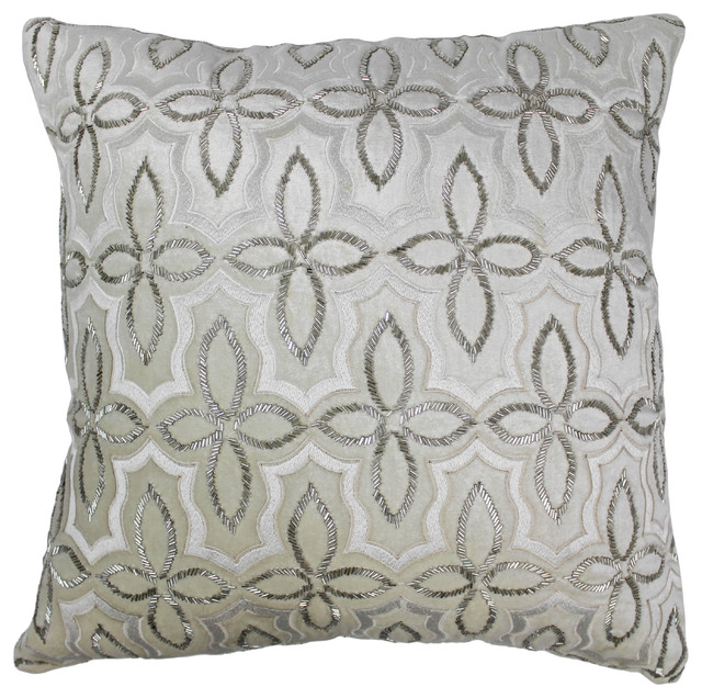 20 Moroccan Patterned Beaded Velvet Throw Pillow Silver Beads 20 Moroccan Patterned Beaded Velvet Throw Pillow Silver Beads Ivory