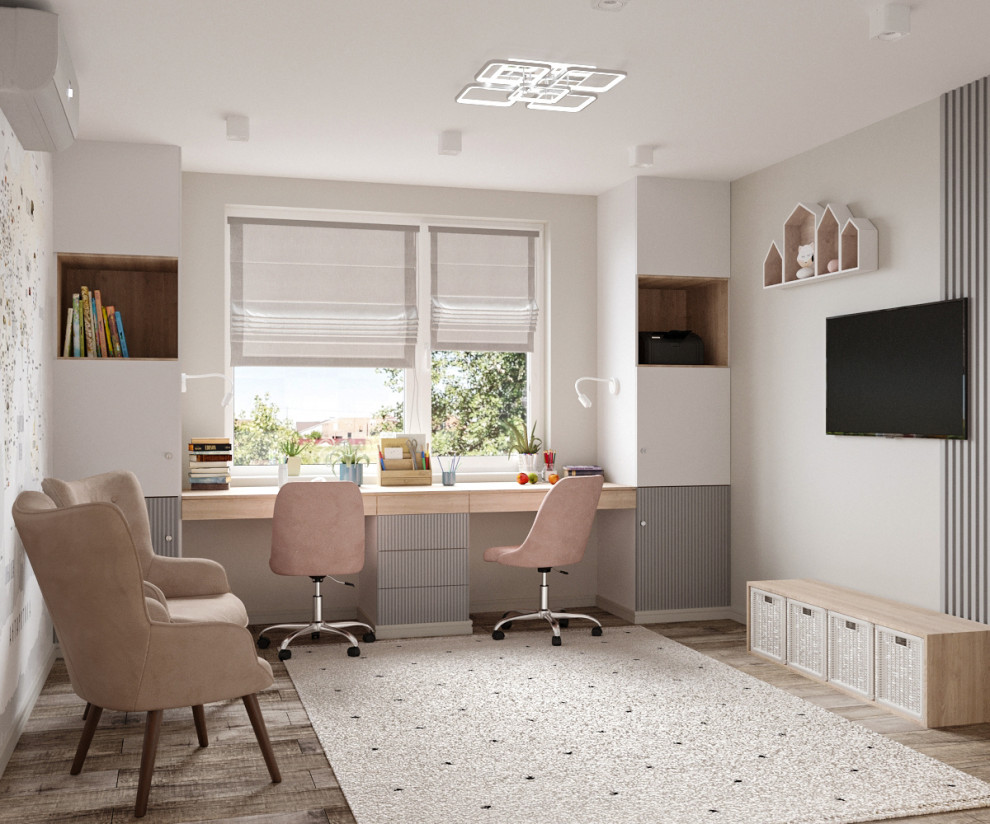 Современные оттенки серого и уютного дерева)