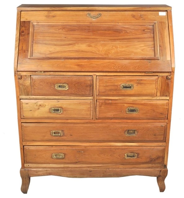 Portland Classic Butler S Teak Wood Drop Front Secretary Office
