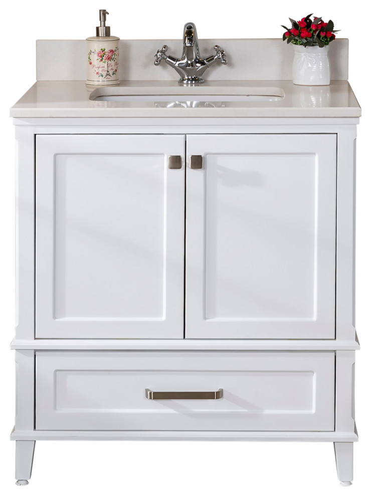Nera Collection 30" Bath Vanity Quartz Top and Ceramic Sink, 30" - Transitional - Bathroom ...