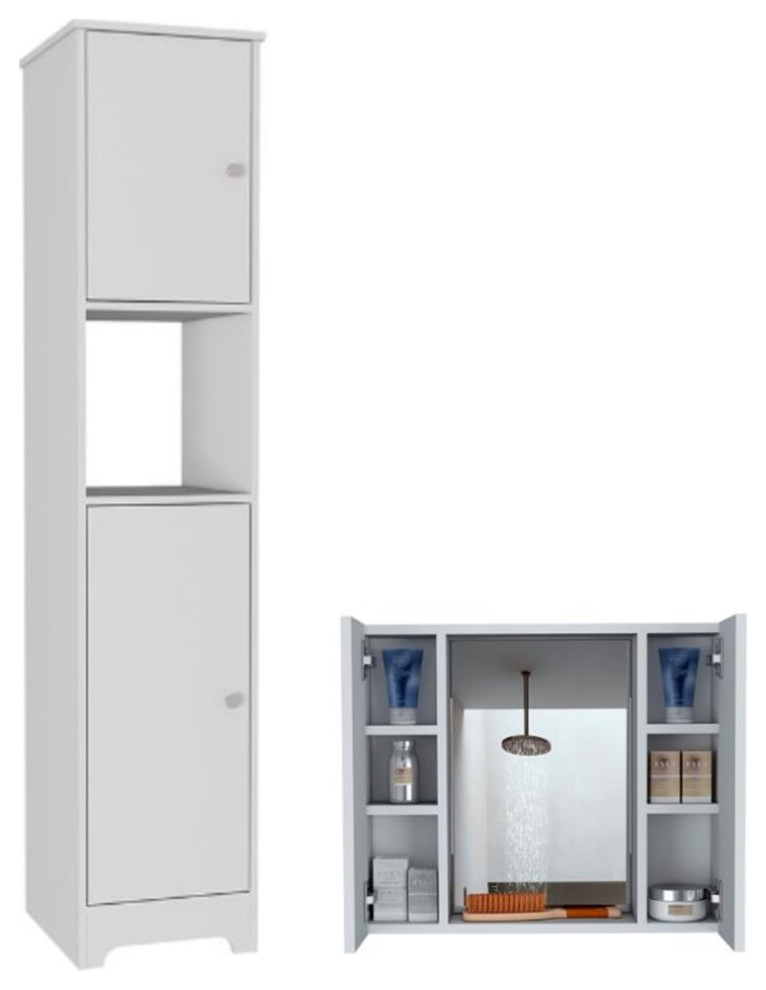 Home Square 2-Piece Set with 67" Linen Cabinet and Medicine Cabinet in White