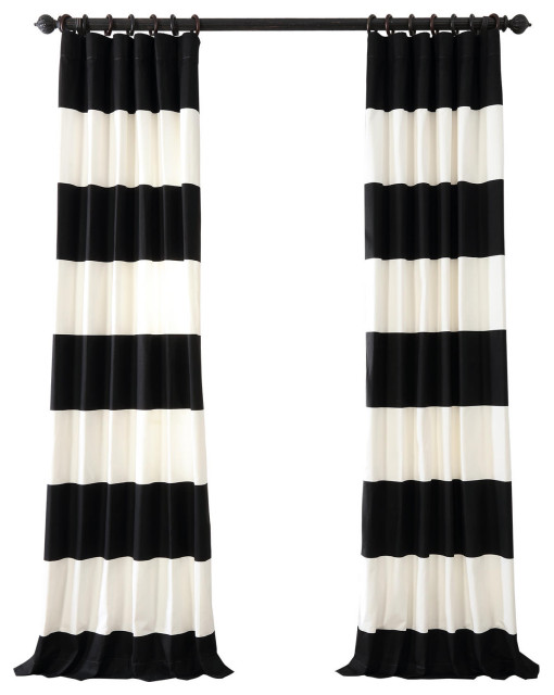 White Horizontal Stripe Cotton Curtain, Black And White Horizontal Striped Curtains