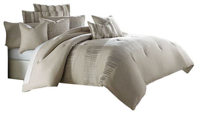 Aico Bedding Captiva 9 Piece Queen Comforter Set Neutral