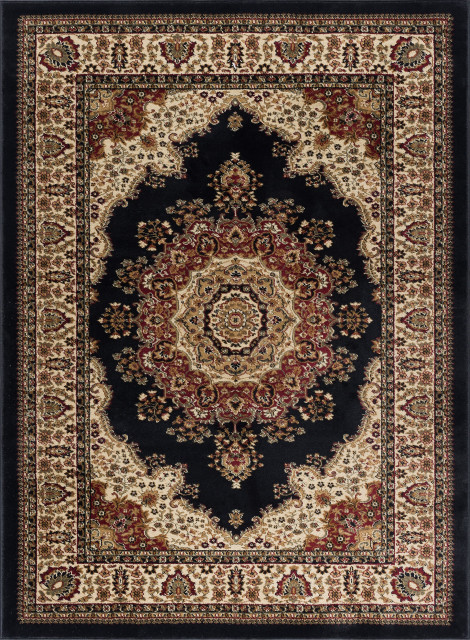 Fiona Traditional Oriental Black Rectangle Area Rug, 8'x10'
