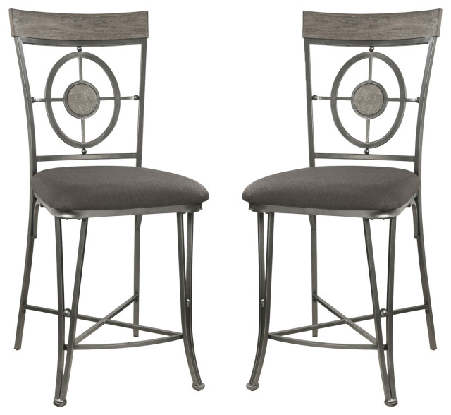 Set of 2 Fabric Counter Height Chair, Gunmetal Finish Transitional