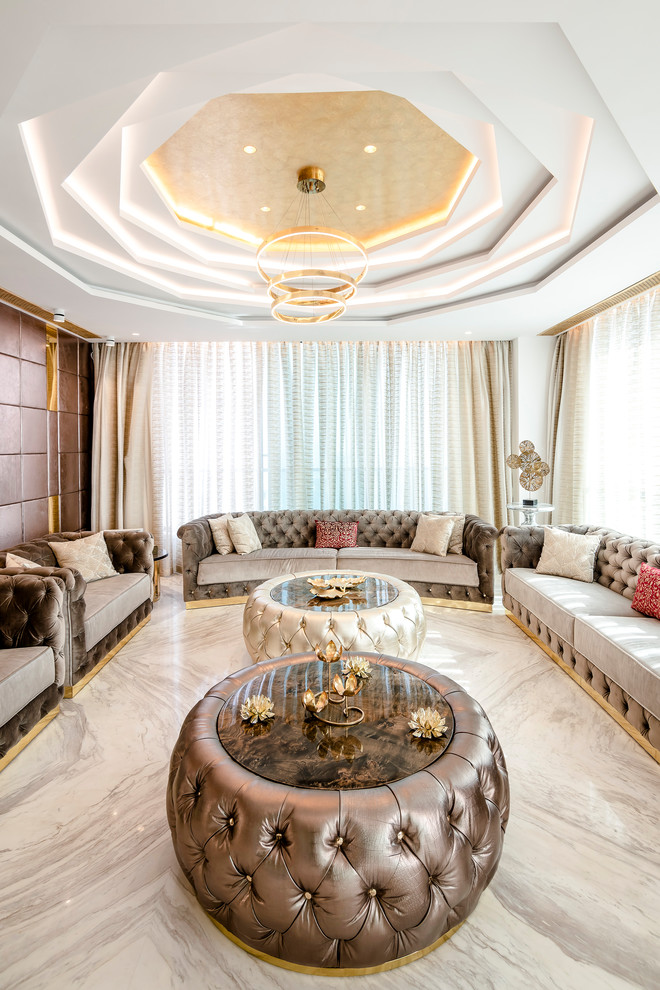 This is an example of a mediterranean formal enclosed living room in Mumbai with no tv.