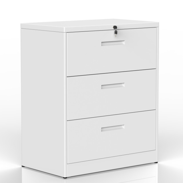 Pull Handle Lateral File Cabinet 2 Drawers with Lock White Heavy Duty Filing Cabinet for Home and Office