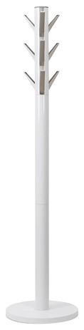 Sleek Flapper 9-Hook White Wooden Freestanding Coat Rack