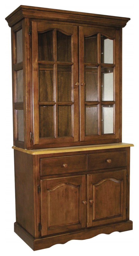 Oak Selections Keepsake Buffet And Lighted Hutch, Nutmeg Brown And