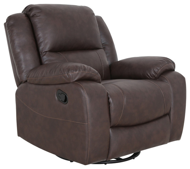 GDF Studio Flora Classic Tufted Leather Swivel Recliner, Dark Brown