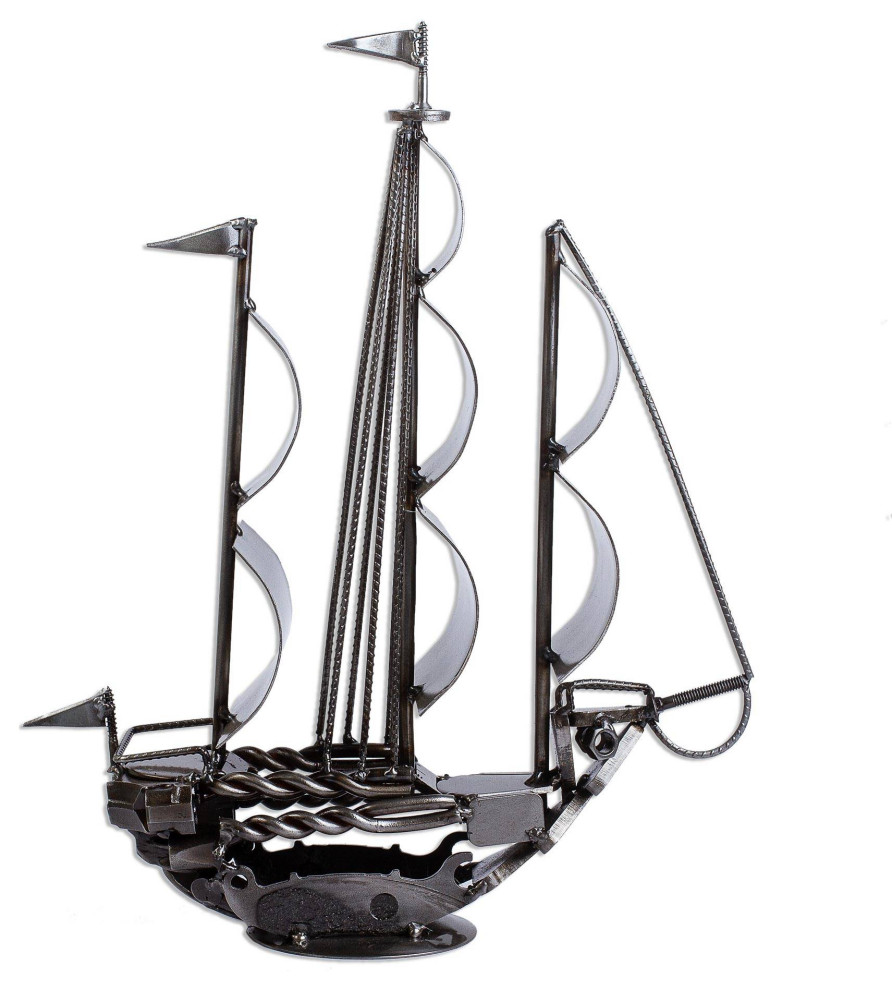 Novica Handmade Rustic Ship Recycled Auto Parts Sculpture