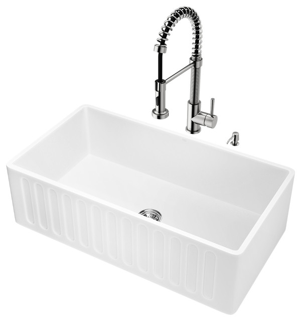 Vigo All In One 33 Matte Stone Farmhouse Kitchen Sink Set