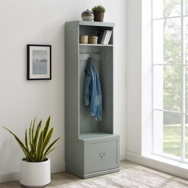 Bowery Hill Modern Wood Hall Tree with Drawer in Gray/Chrome ...
