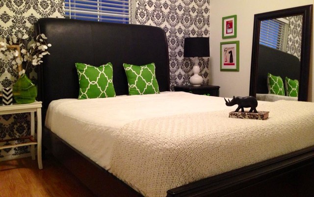 Black White And Green Damask Guest Room Contemporary Bedroom Black White And Green Damask Guest Roomcontemporary Bedroom New Orleans