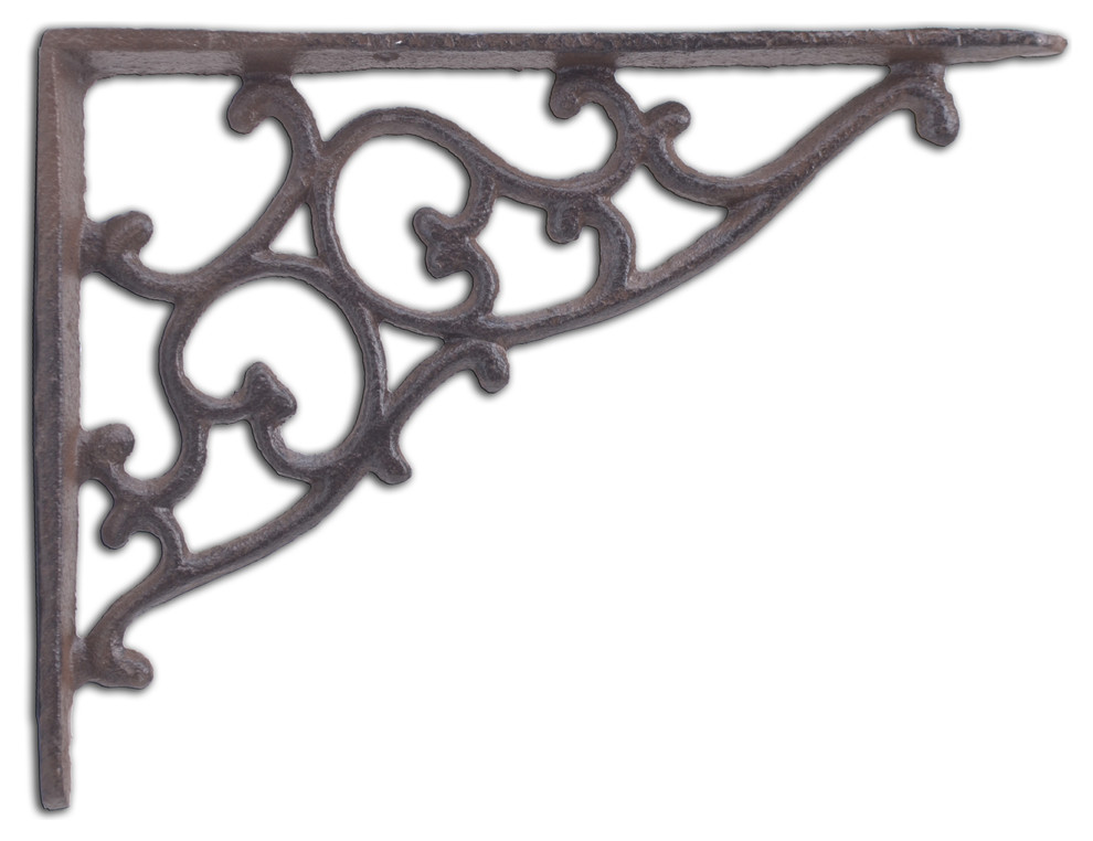 Decorative Cast Iron Wall Shelf Bracket, Ornate Vine, Rust Brown, 7.125