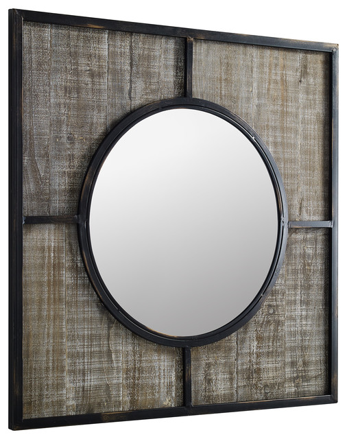 32 Transitional Square Metal And Wood Frame Wall Mirror