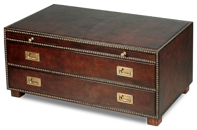 40 Luciano Fine Leather Chest Low Table Wood Brass Drawers Pull