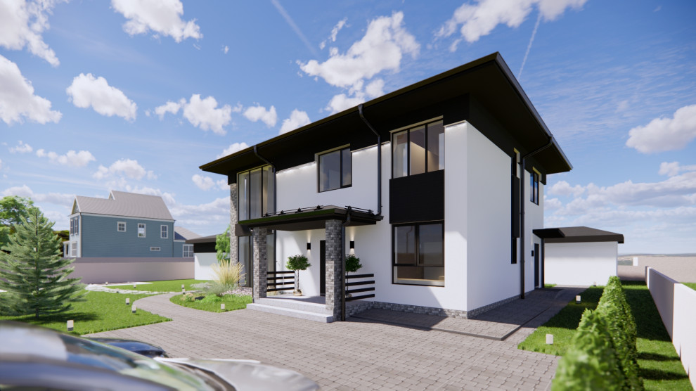 Двухэтажный дом с открытой террасой