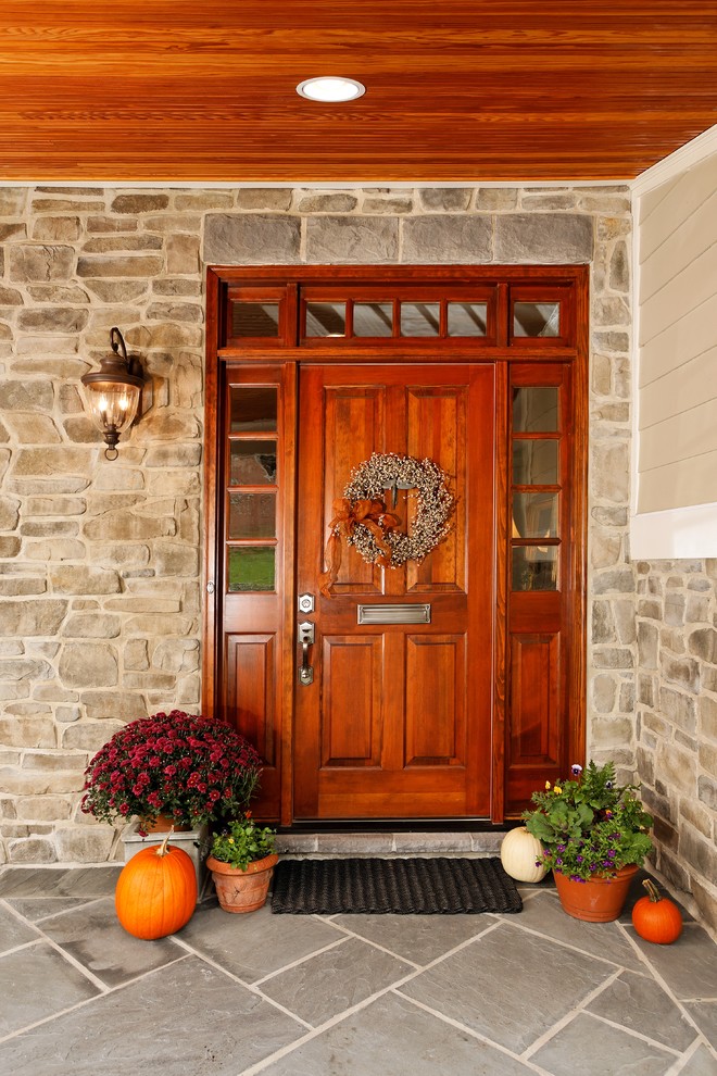 This is an example of a traditional front door in DC Metro with a single front door.