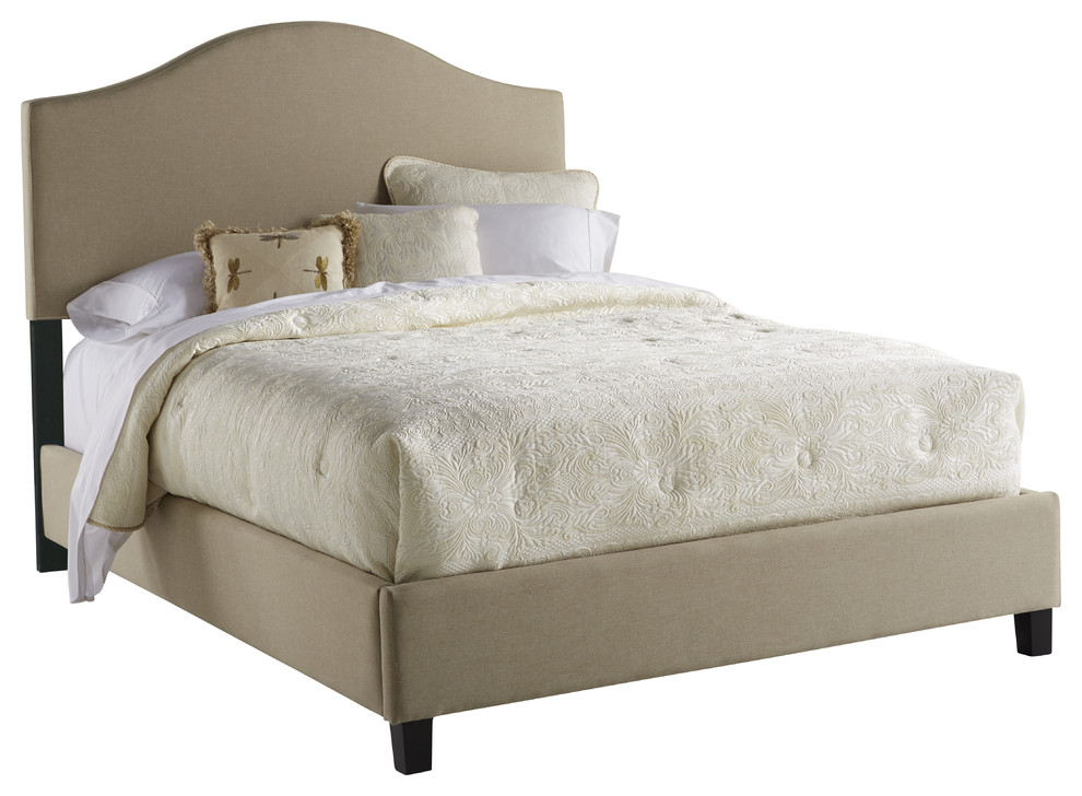 Saddleback Upholstered Bed, Queen Transitional Bed Frames by HomeFare
