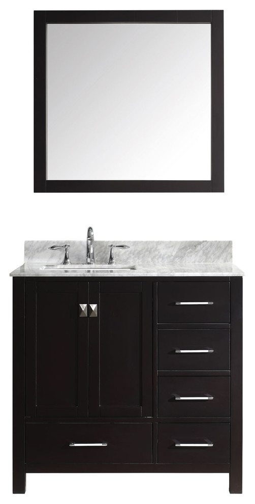Virtu Caroline Avenue 36" Single Bathroom Vanity, Espresso With Faucet, Mirror