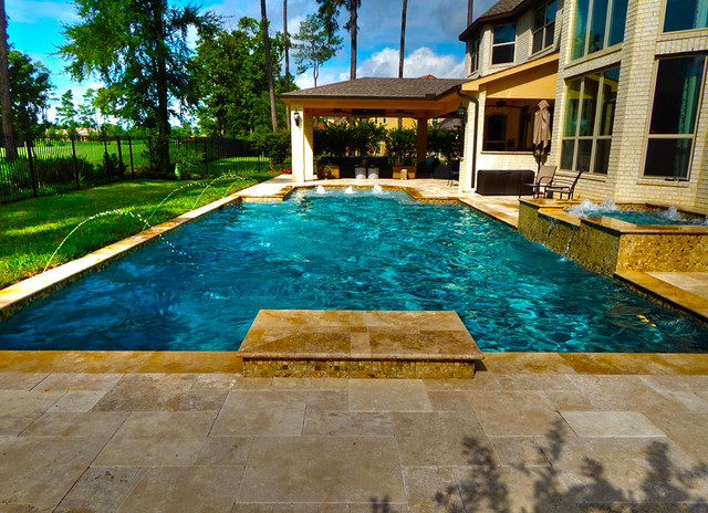 Rectangular Pool 5 with Pencil Jets and Covered Patio modern-pools