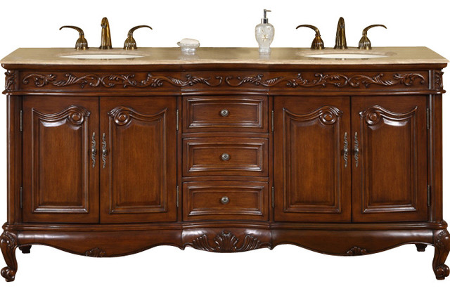 72 Inch Antique Brown Double Sink Bathroom Vanity Travertine Traditional Victorian Bathroom Vanities And Sink Consoles By Shopladder