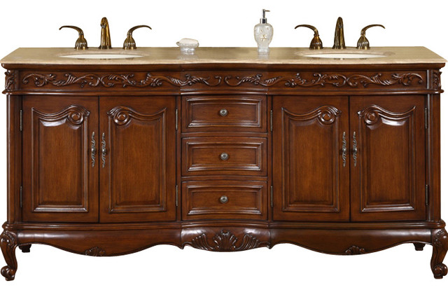 72 Inch Antique Brown Double Sink Bathroom Vanity Travertine Traditional Victorian Bathroom Vanities And Sink Consoles By Shopladder Houzz