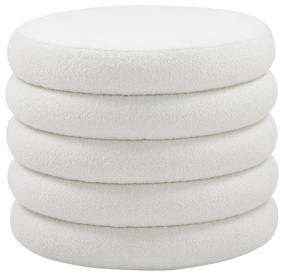 Fold Ottoman, Ivory Boucle Modern Footstools And Ottomans by