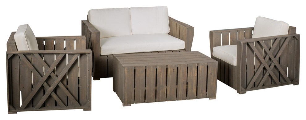 GDF Studio 4-Piece Calade Outdoor Acacia Wood Chat, Cushions Set