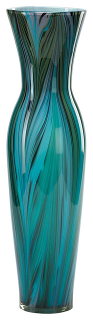 Tall Multicolor Blue Peacock Feather Vase