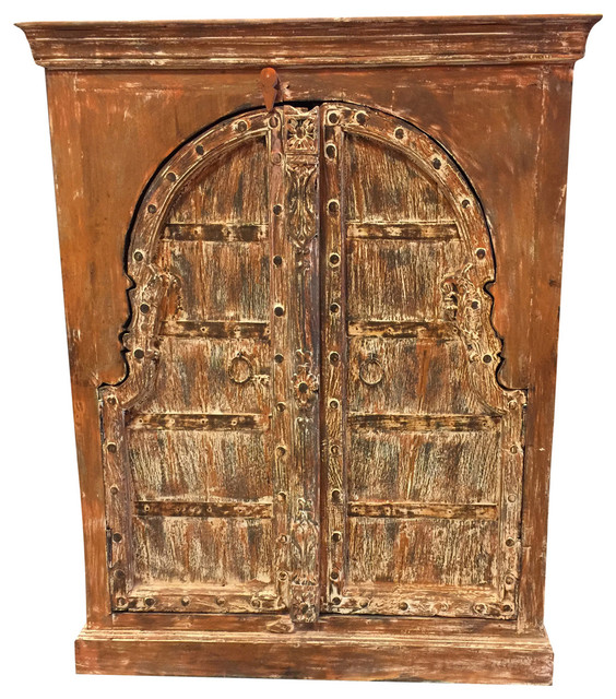 Consigned Antique Chest Haveli Rustic Red Wooden Double Door Consigned Antique Chest Haveli Rustic Red Wooden Double Door Sideboard Cabinet Mediterranean Accent Chests And Cabinets By Mogul Interior