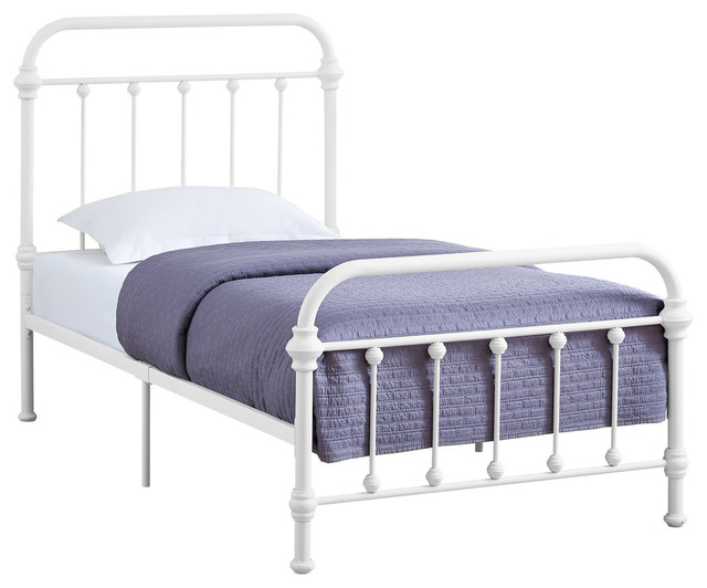 Monarch White Metal Twin Size Bed Frame - Traditional - Panel Beds - by