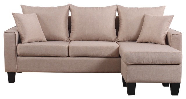 Modern Linen Fabric Small E Sectional Sofa With Reversible Modern Linen Fabric Small E Sectional Sofa With Reversible Chaise Apricot