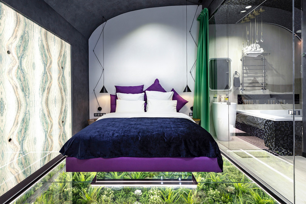 Studio with a soaring bed over grass-plot /Студия с парящей кроватью и лужайкой