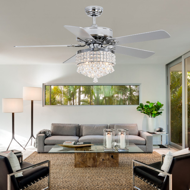 Modern Crystal Ceiling Fan Chrome Remote Control