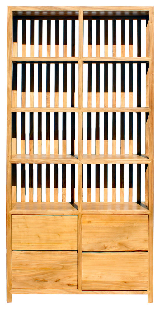 Light Natural Raw Wood Zen Minimalist Bookcase Display Cabinet Hcs5920