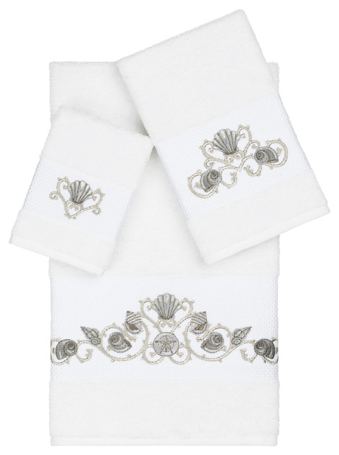 Linum Home Textiles Scarlet 3Pc Embellished Towel Set Cream 