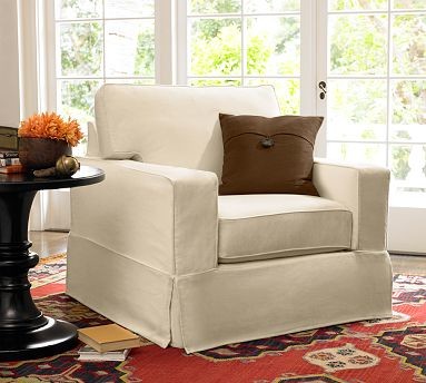 PB Comfort Square Slipcovered Armchair, Knife-Edge Down-Blend Wrap Cushions, Per
