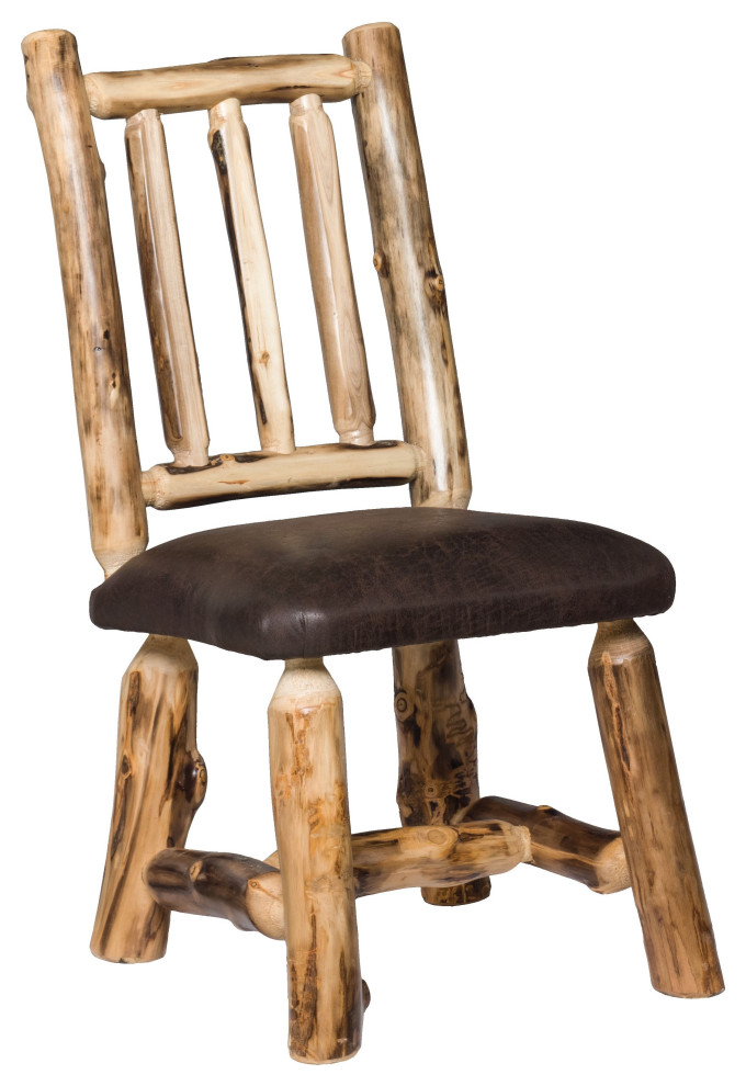Rustic Aspen Log Dining Side Chairs With Padded Seat, Set of 2
