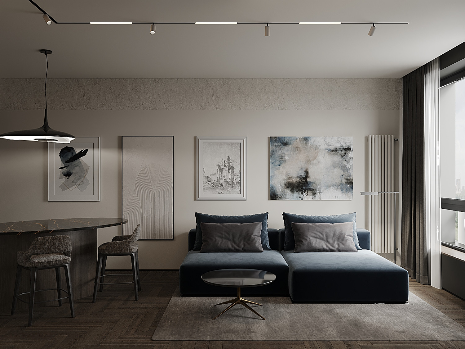 Квартира-студия в холодных тонах