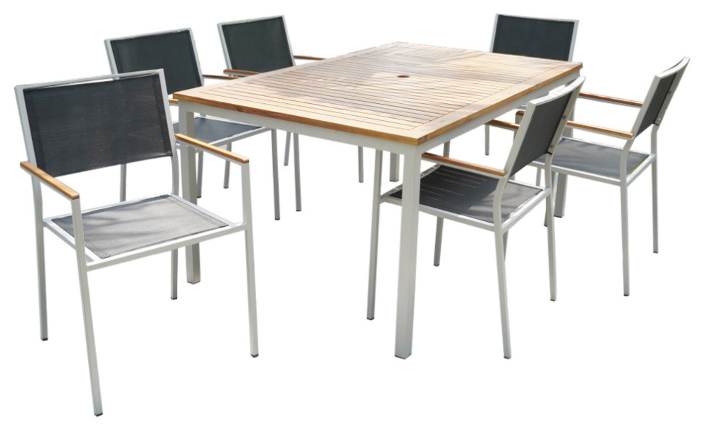 Braylee 7Piece Outdoor Dining Set, Black Contemporary Outdoor