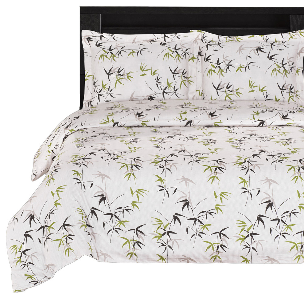 Fern Cotton Floral Duvet Cover Set, Full/Queen Asian Duvet Covers