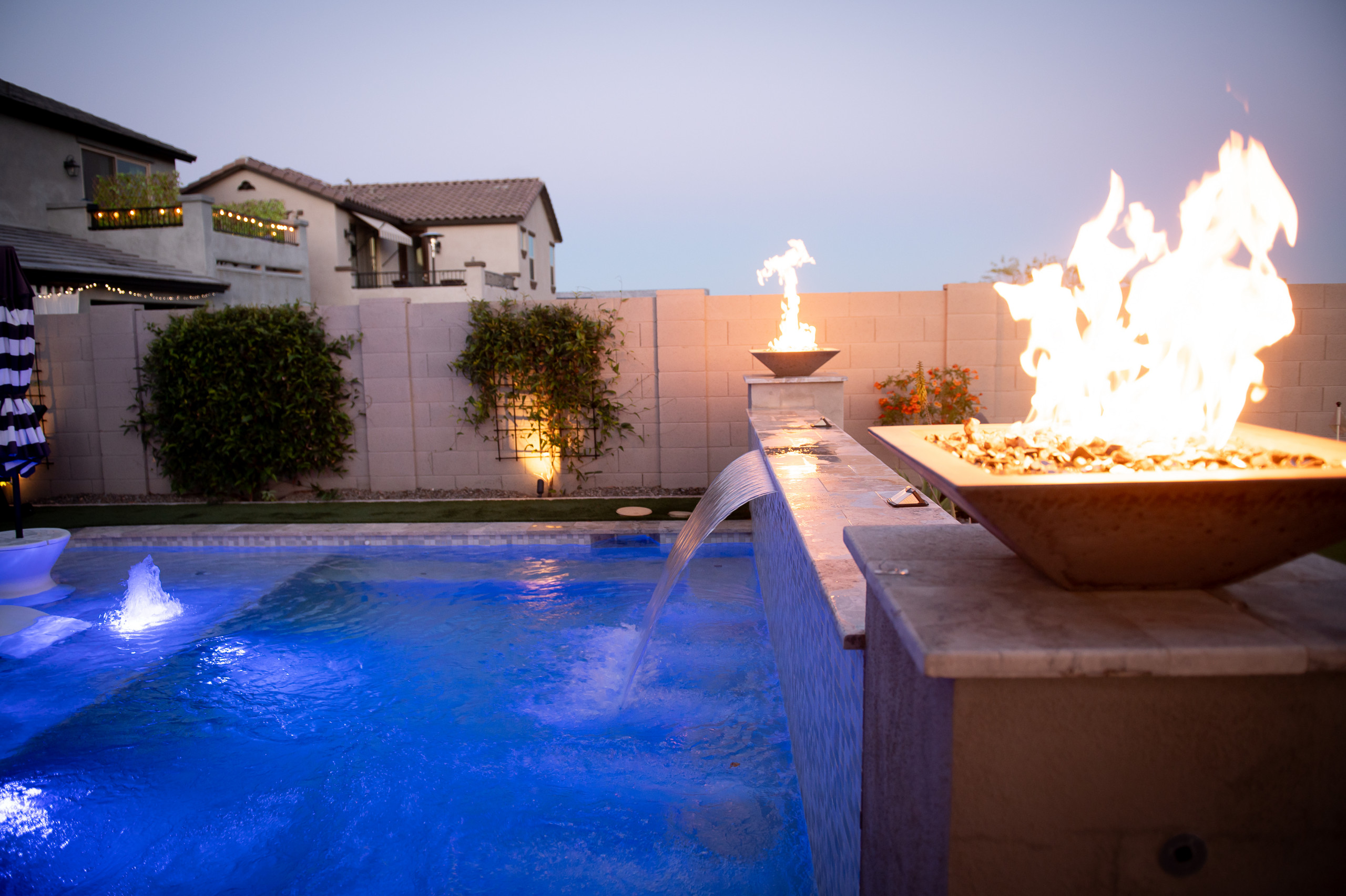 Fire pots/water feature