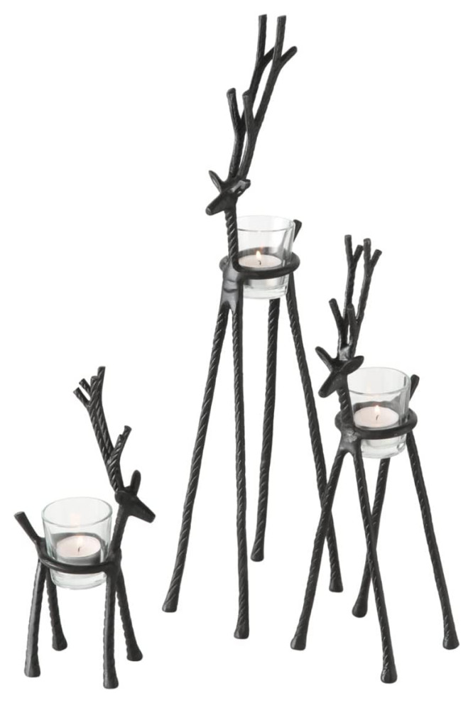 3 Piece Alpine Deer Tea Light Holders, 20 L x 3 1/2 W x 5 1/2 H inches Rustic Candleholders