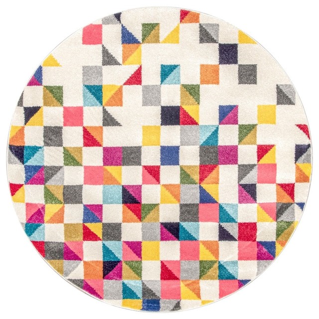 Machine Made Contemporary Geometric Triangle Mosaic Rug Contemporary